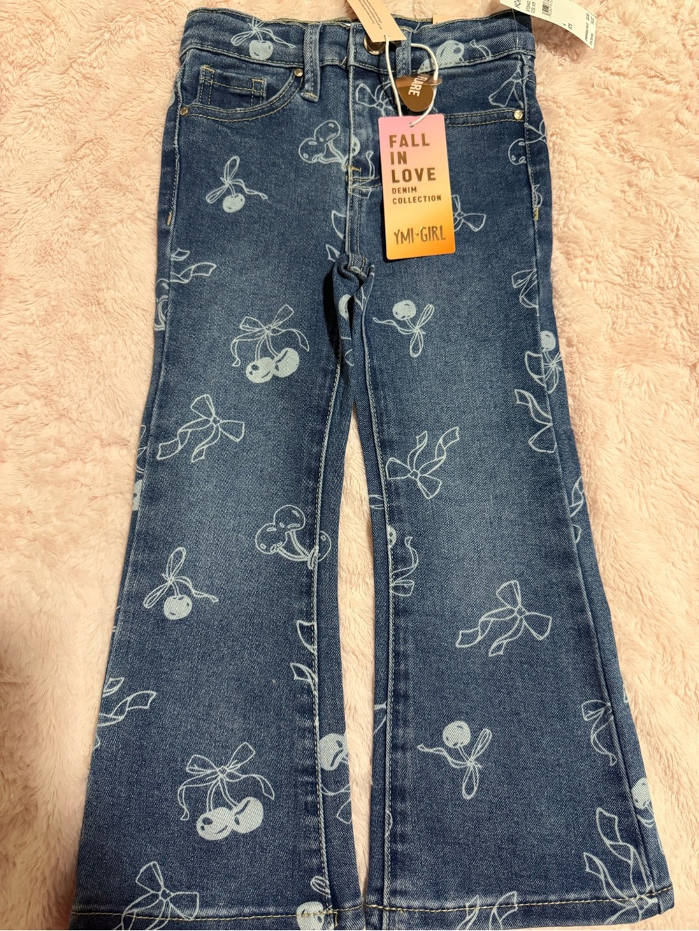 YMI Girl Blue Cherry Print Flare Jeans